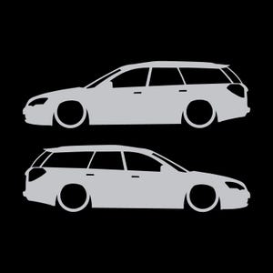 Juego de 2 pegatinas decorativas con silueta de coche rebajado para Subaru Legacy BP Wagon de cuarta generación. Plata