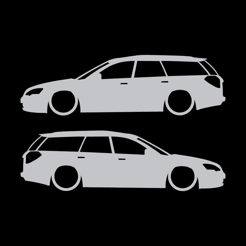 Juego de 2 pegatinas decorativas con silueta de coche rebajado para Subaru Legacy BP Wagon de cuarta generación. Plata