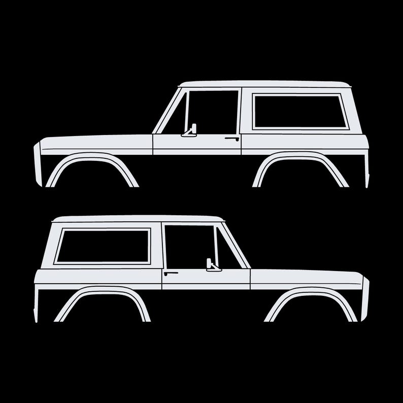 Set Of 2 Car Silhouette Decal Stickers For Classic Ford Bronco 1st Gen Top Removed White