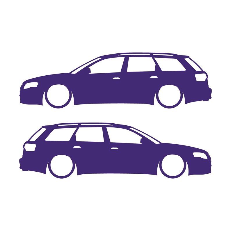 Conjunto de 2 adesivos com silhueta de carro rebaixado para Audi A4 S4 B7 Avant Roxo