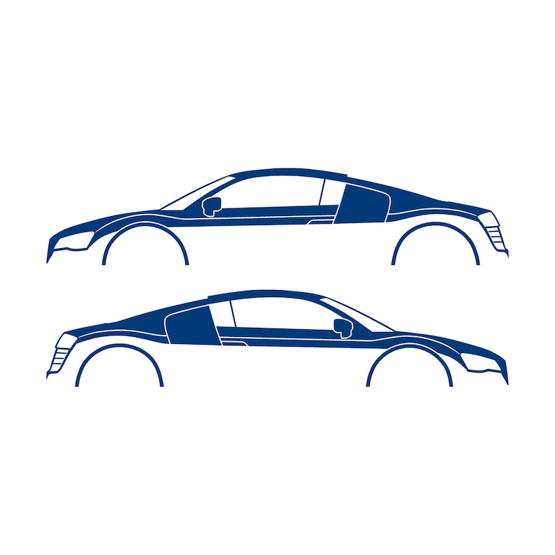 Juego de 2 pegatinas con silueta de coche para Audi R8 Coupé de primera generación Azul
