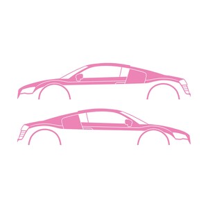 Juego de 2 pegatinas con silueta de coche para Audi R8 Coupé de primera generación Soft Pink