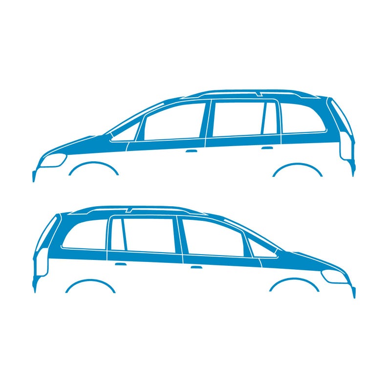 Set Of 2 Car Silhouette Decal Stickers For Vauxhall Opel Zafira A Mk1 Light Blue