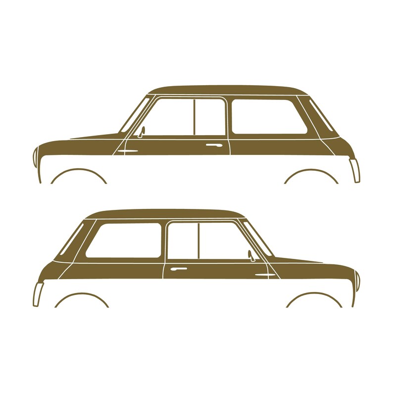 Set Of 2 Car Silhouette Decal Stickers For Classic Mk2 Mini Cooper Hatchback Gold