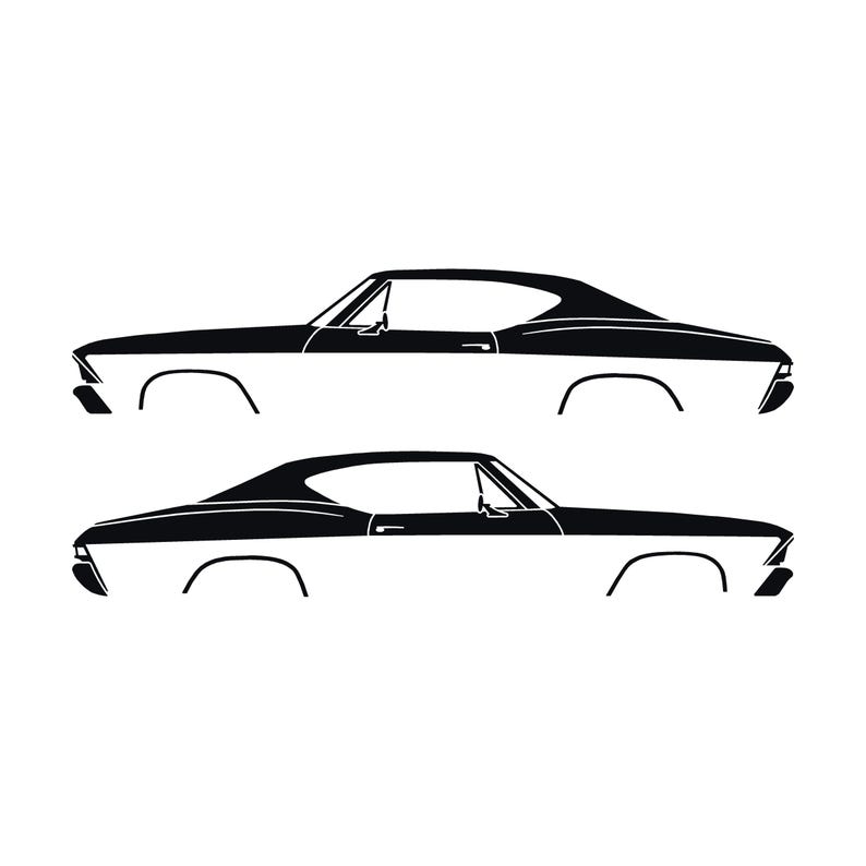 Set Of 2 Car Silhouette Decal Stickers For 1968 Chevrolet Chevelle SS Malibu Hardtop Coupe Black