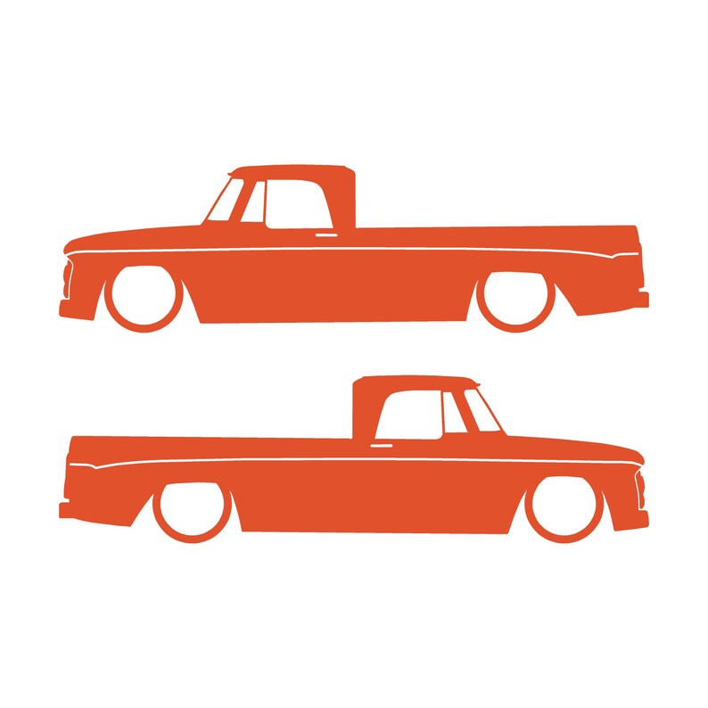 Set Of 2 Car Silhouette Decal Stickers For 1961-65 Dodge D100 Sweptline Long Bed 1st Gen Orange