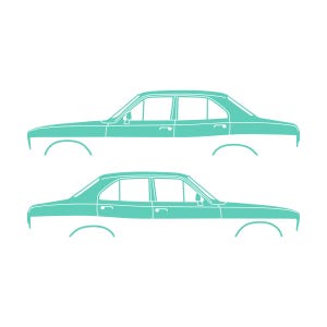 Set med 2 silhuettdekaler för Ford Escort Mk1 2-dörrars Sedan Coupé Mint