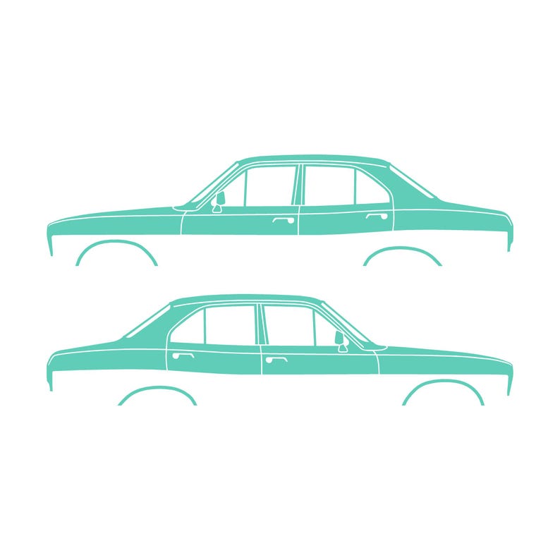 Set med 2 silhuettdekaler för Ford Escort Mk1 2-dörrars Sedan Coupé Mint