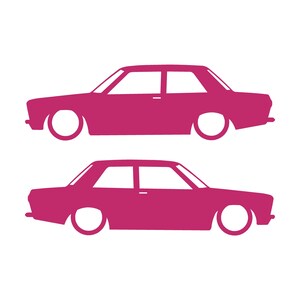 Set med 2 sänkta silhuettdekaler för Datsun 510 Bluebird Sedan 2-dörrars Coupé Rosa