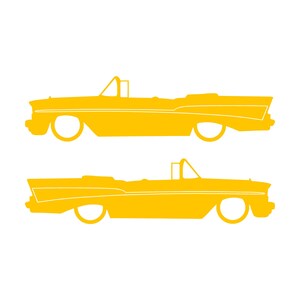 Set Of 2 Lowered Car Silhouette Decal Stickers For 1957 Chevrolet Bel Air Convertible Coupe Yellow