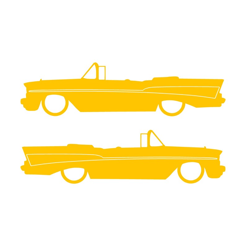 Set Of 2 Lowered Car Silhouette Decal Stickers For 1957 Chevrolet Bel Air Convertible Coupe Yellow