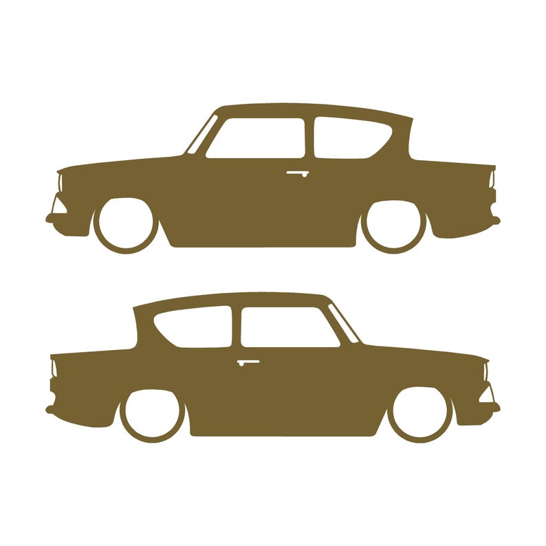 Lot de 2 autocollants silhouette de voiture pour Ford Anglia 105e Or