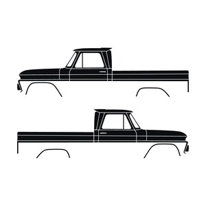 Set van 2 autosilhouet-stickers voor Chevrolet C10 1e generatie korte laadbak 1964-66 Zwart