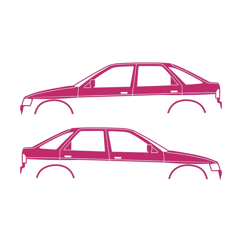 Set Of 2 Car Silhouette Decal Stickers For Ford Escort Mk5 5-door Hatchback Pink