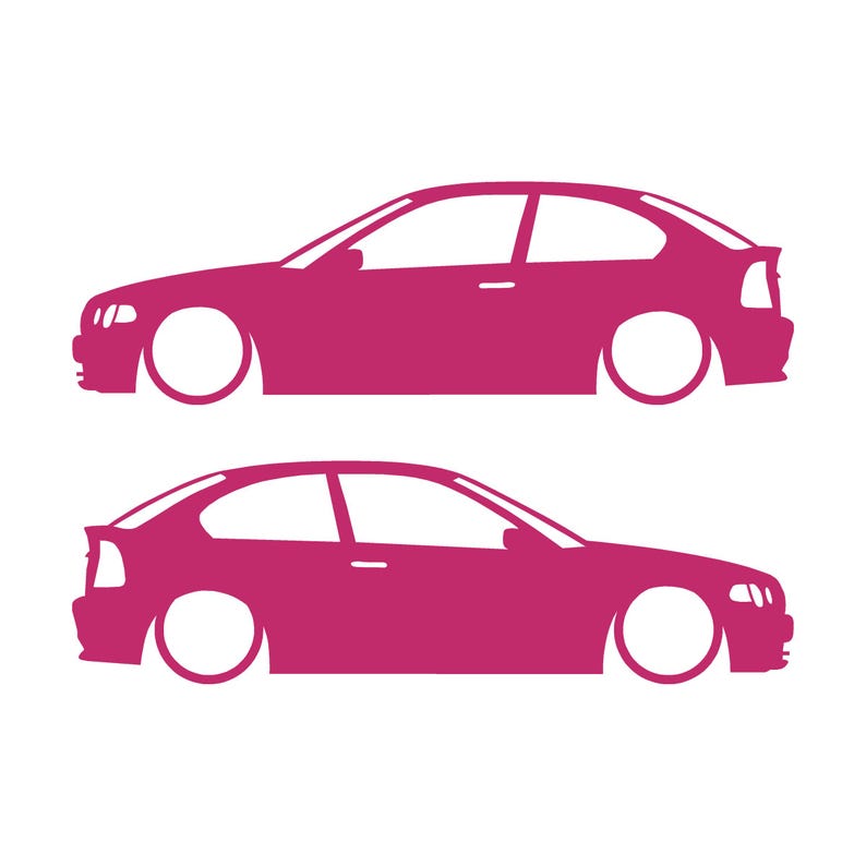 Juego de 2 pegatinas decorativas con silueta de coche rebajado para BMW E46 Compact Hatchback Rosa