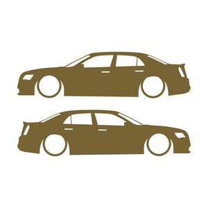 Set Of 2 Lowered Car Silhouette Decal Stickers For Chrysler 300 300C 2nd Gen 2011+ Sedan Gold