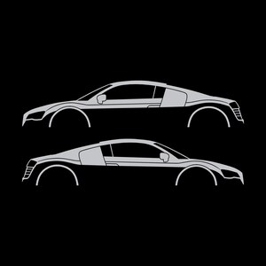 Juego de 2 pegatinas con silueta de coche para Audi R8 Coupé de primera generación Plata