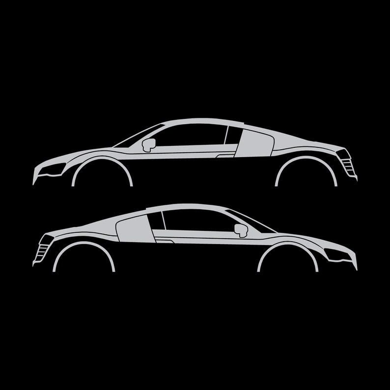 Juego de 2 pegatinas con silueta de coche para Audi R8 Coupé de primera generación Plata