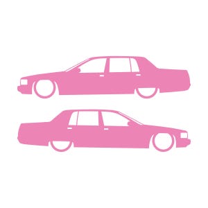 Set Of 2 Lowered Car Silhouette Decal Stickers For Cadillac Fleetwood 2nd Gen 1993-96 Soft Pink