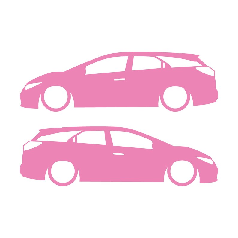 Set Of 2 Lowered Car Silhouette Decal Stickers For Honda Civic 9th Gen Tourer Soft Pink
