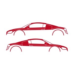 Juego de 2 pegatinas con silueta de coche para Audi R8 Coupé de primera generación Rojo