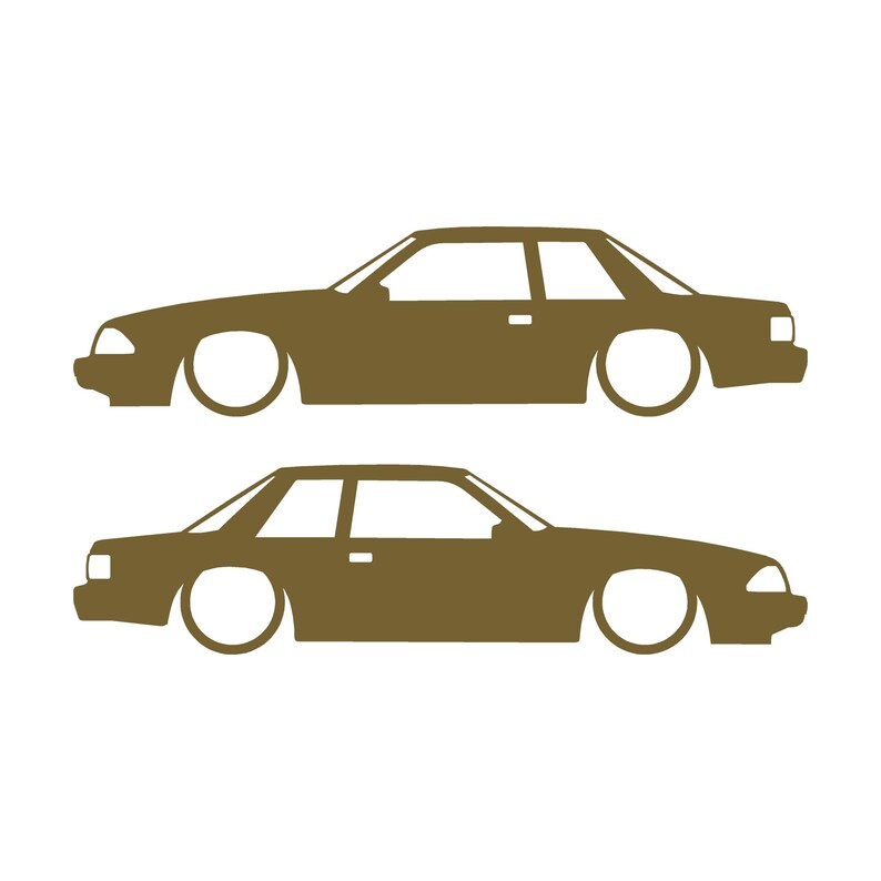 Juego de 2 pegatinas con silueta de coche rebajado para Ford Mustang Fox Body Notchback 1987-93 Oro