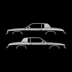 Set mit 2 Auto-Silhouette-Aufklebern für Oldsmobile Cutlass Supreme 4. Generation 1978-80 Coupé Light Grey