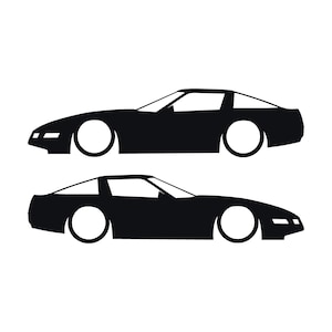 Set Of 2 Lowered Car Silhouette Decal Stickers For Chevrolet Corvette C4 Coupe Black