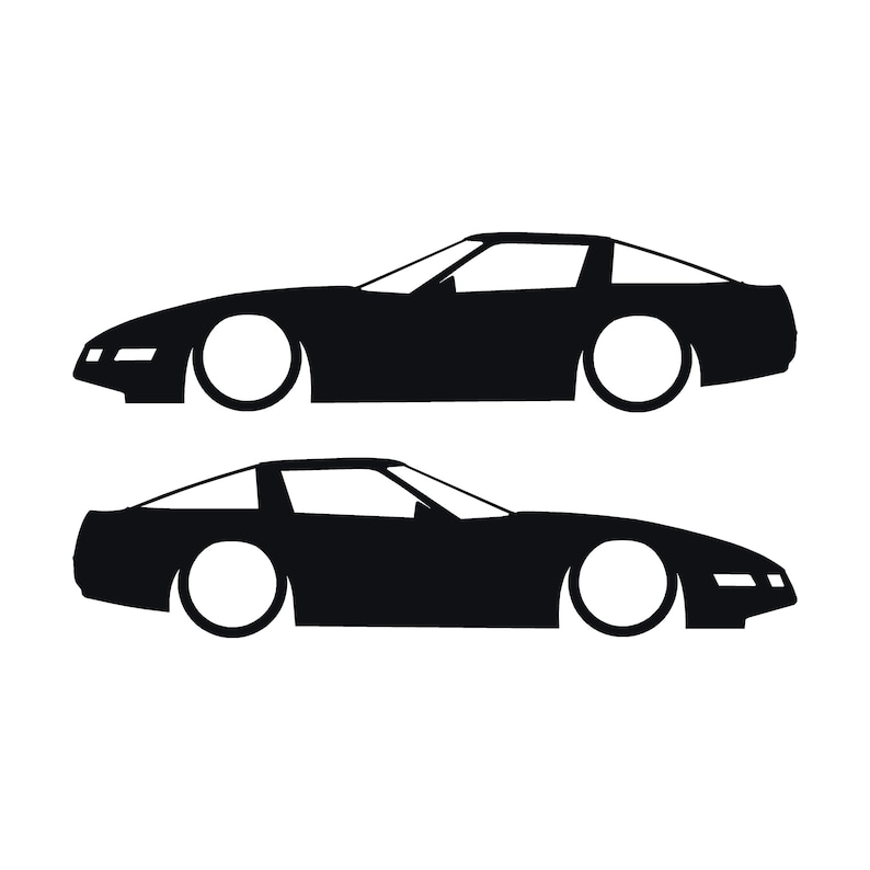 Set Of 2 Lowered Car Silhouette Decal Stickers For Chevrolet Corvette C4 Coupe Black