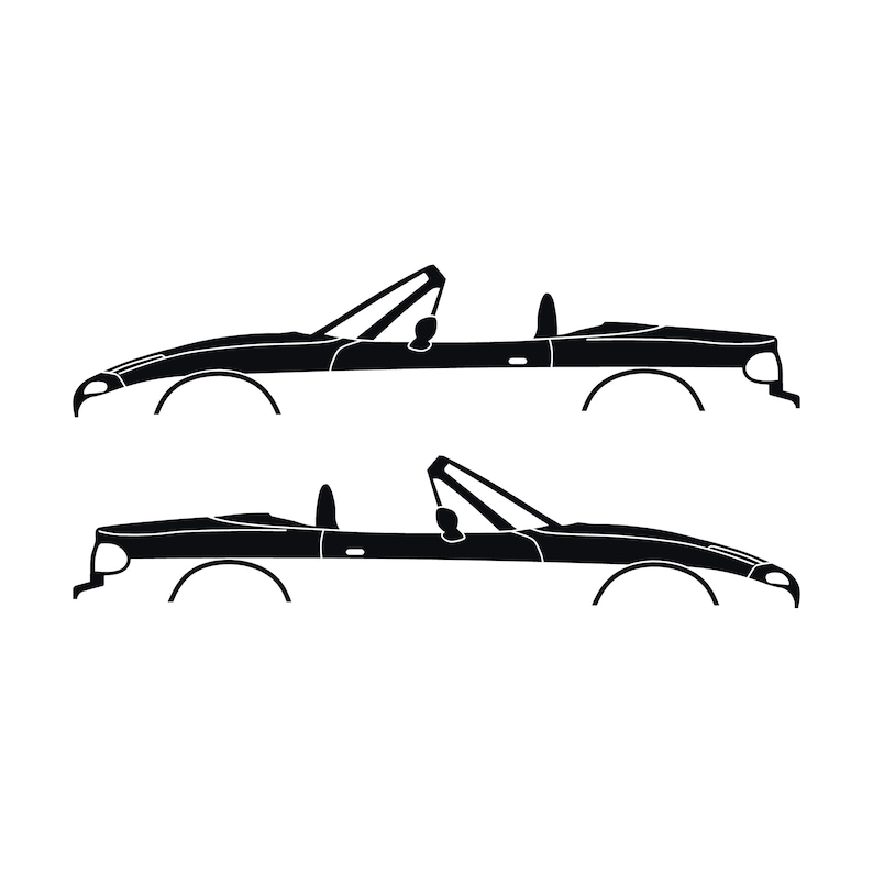 Set Of 2 Lowered Car Silhouette Decal Stickers For Mazda Miata MX5 NA Black