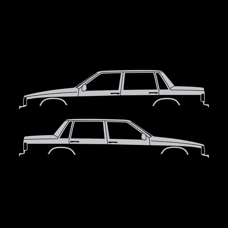 Set Of 2 Car Silhouette Decal Stickers For Volvo 744 Sedan Silver