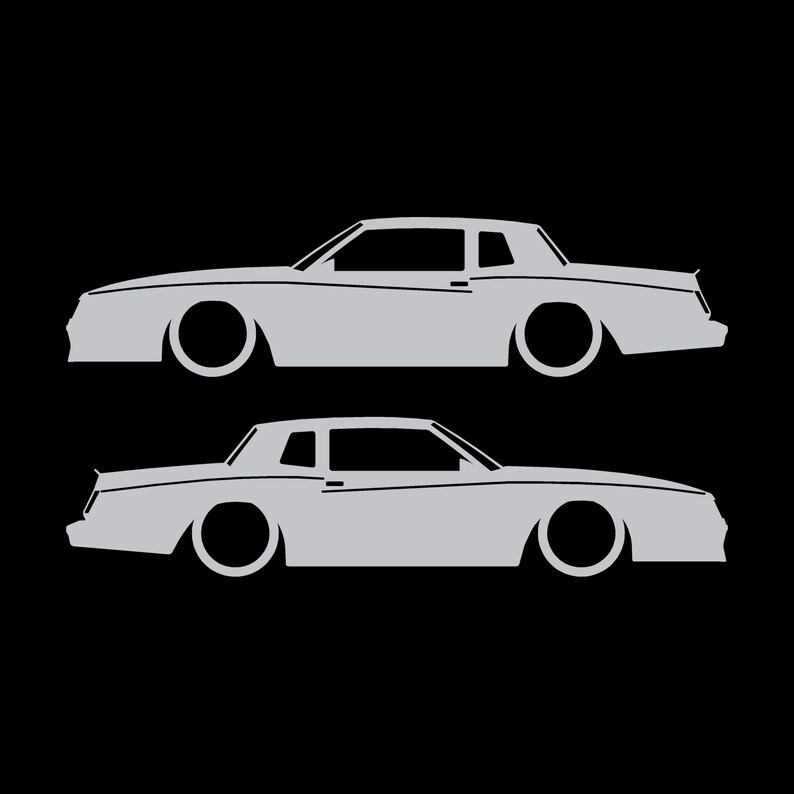 Set Of 2 Car Silhouette Decal Stickers For Chevrolet Monte Carlo SS 4th Gen Outline Coupe Silver