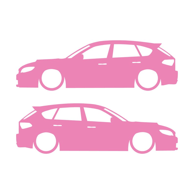 Conjunto de 2 adesivos com silhueta de carro rebaixado para Subaru Impreza WRX STI 3ª geração Hatchback GH Soft Pink