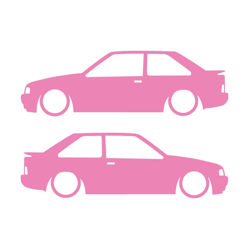 Set Of 2 Car Silhouette Decal Stickers For Ford Escort Mk4 RS Turbo XR3i Soft Pink