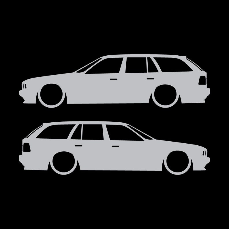 Set med 2 silhuettdekaler för BMW E34 5-serie Touring Silver