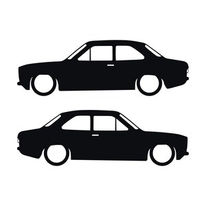 Set Of 2 Lowered Car Silhouette Decal Stickers For Ford Escort Mk1 3-door Hatchback Black