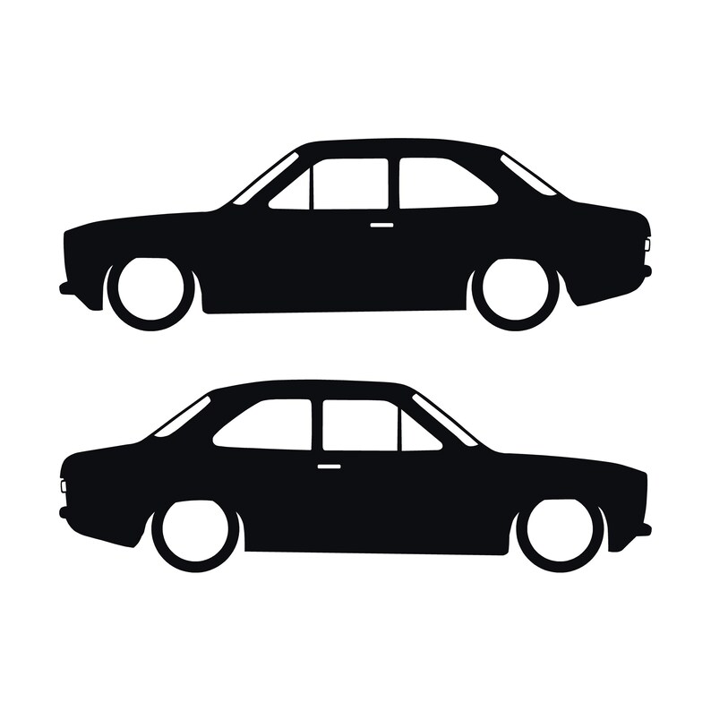Set Of 2 Lowered Car Silhouette Decal Stickers For Ford Escort Mk1 3-door Hatchback Black