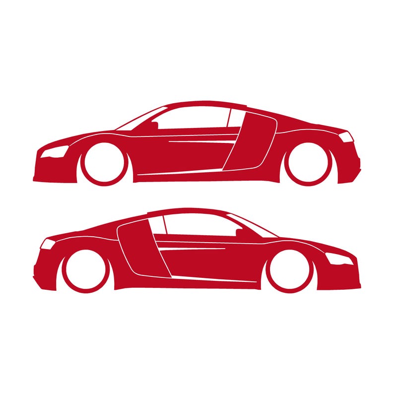 Juego de 2 pegatinas decorativas con silueta de coche rebajado para Audi R8 Coupé de primera generación (2007-2015) Rojo