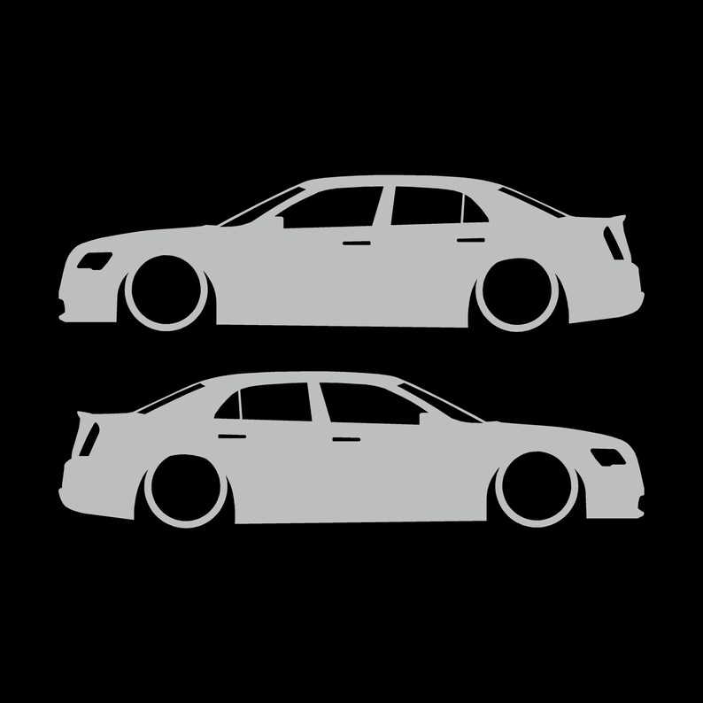 Set Of 2 Lowered Car Silhouette Decal Stickers For Chrysler 300 300C 2nd Gen 2011+ Sedan Light Grey