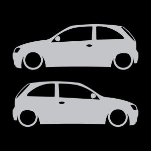 Juego de 2 pegatinas con silueta de coche para Opel Corsa A y Vauxhall Nova Hatchback de 3 puertas. Plata