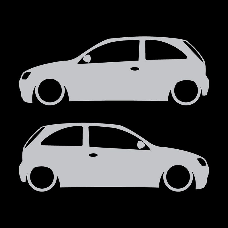 Juego de 2 pegatinas con silueta de coche para Opel Corsa A y Vauxhall Nova Hatchback de 3 puertas. Plata