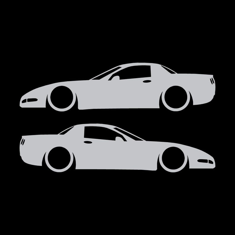 Juego de 2 pegatinas decorativas con silueta de coche rebajado para Chevrolet Corvette C5 Z06 Hardtop Coupé Plata