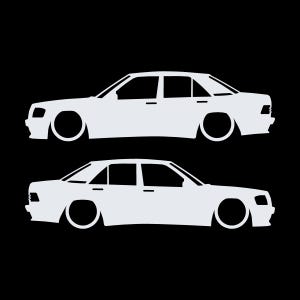 Set Of 2 Lowered Car Silhouette Decal Stickers For Mercedes 190 E W201 White