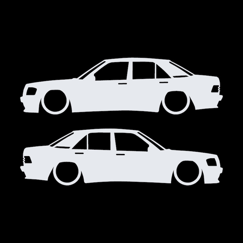 Set Of 2 Lowered Car Silhouette Decal Stickers For Mercedes 190 E W201 White