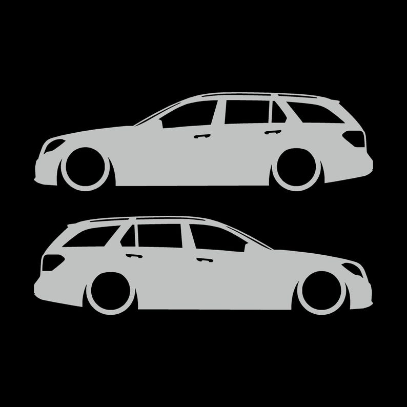 Set Of 2 Car Silhouette Decal Stickers For The Mercedes E-class S212 W212 Wagon Light Grey