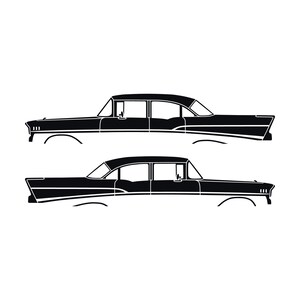 Set Of 2 Lowered Car Silhouette Decal Stickers For 1957 Chevrolet Bel Air 4-door Sedan Coupe Black