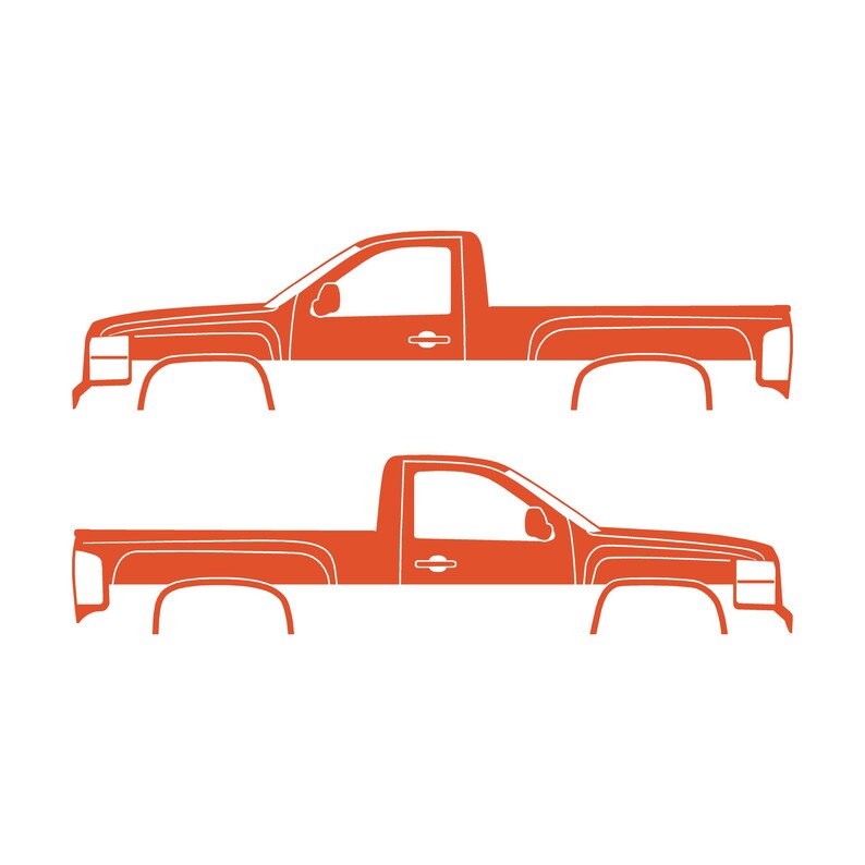 Set mit 2 Auto-Silhouette-Aufklebern für Chevrolet Silverado 2007-13 Einzelkabine Orange