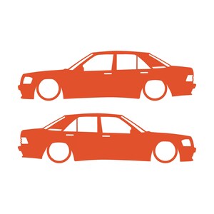 Set Of 2 Lowered Car Silhouette Decal Stickers For Mercedes 190 E W201 Orange
