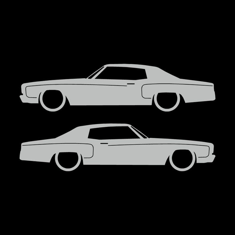 Set Of 2 Car Silhouette Decal Stickers For Chevrolet Monte Carlo 3rd Gen Light Grey