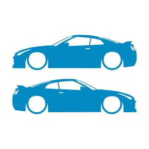 Set Of 2 Lowered Car Silhouette Decal Stickers For Nissan GT-R R35 Light Blue